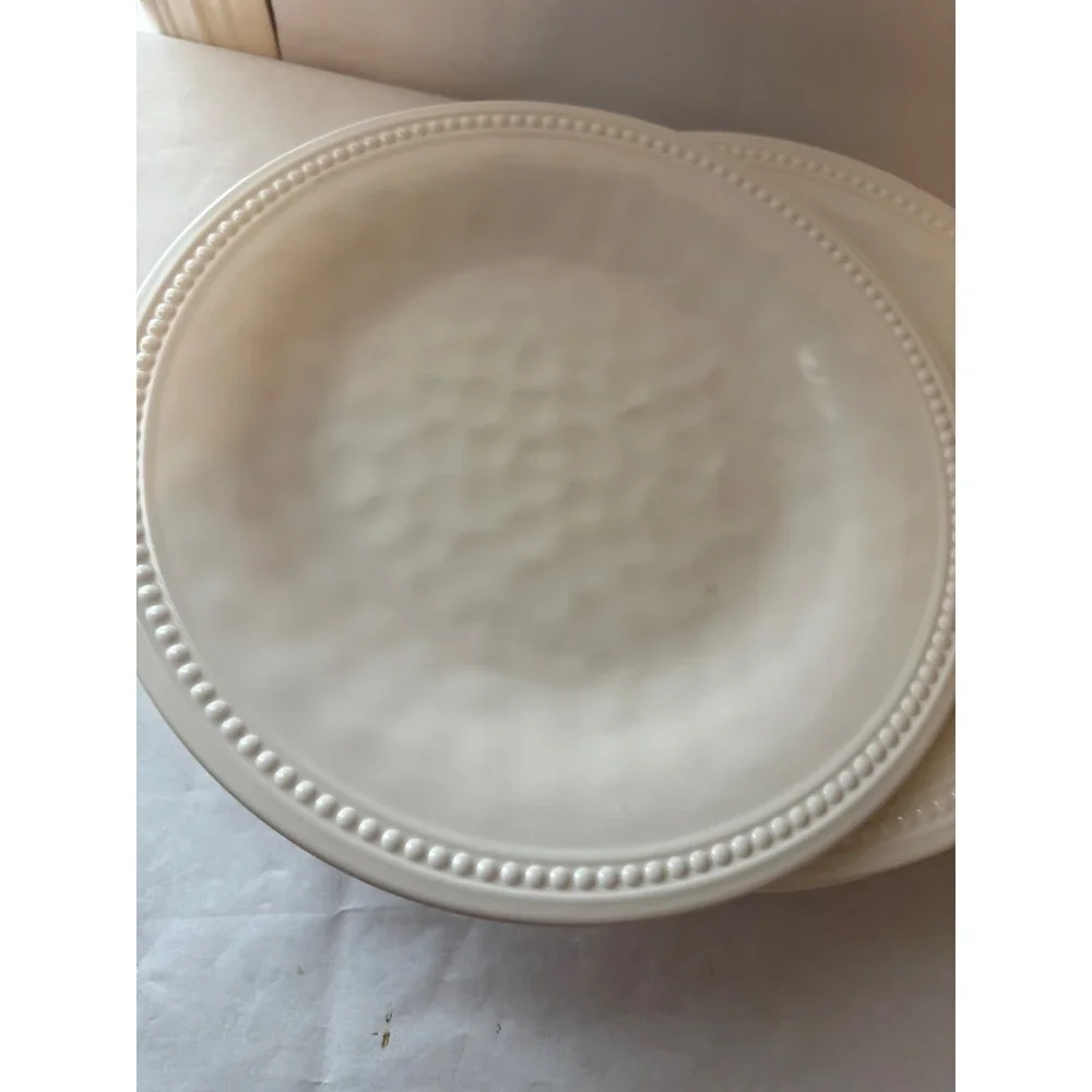 Real Simple Melamine Dinner‎ Plates Ivory Beaded Rim Textured Set 10 1/2